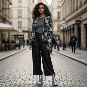 Ornate Vintage Black and White Floral Beaded Jacket | Niteline Della Roufogali |